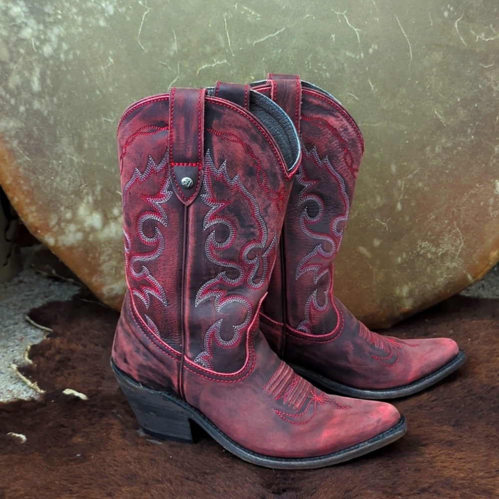 LIBERTY BLACK LB711219C Sienna classic snip toe cowgirl boot Vintage Rojo Red 7 - Picture 8 of 16